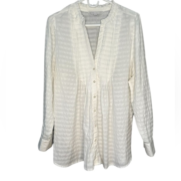 The Nines by Hatch maternity white cotton striped lightweight button-down top XL - Picture 1 of 8